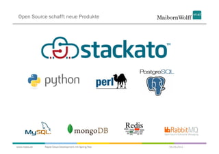 Open Source schafft neue Produkte




www.mwea.de   Rapid Cloud Development mit Spring Roo   06.09.2011
 