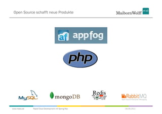 Open Source schafft neue Produkte




www.mwea.de   Rapid Cloud Development mit Spring Roo   06.09.2011
 