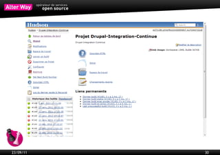 Automatiser ce qui peut l'être
           Évite des tâches nécessaires mais répétitives, fastidieuses et à faible valeur ajoutée
           Génération de code
             Permet de standardiser le code de l'application
             Permet de rendre plus vite autonome une nouvelle personne
           Déploiement automatisé
             Évite les erreurs humaines
             Assure que toutes les étapes seront faites et dans le bon ordre
             Permet de déployer plus vite et sur de nombreux serveurs en parallèle
           Tâches répétitives
             Création de dépôt de code pour un nouveau projet
             Création de branches et de tags
             Empaquetage de version




23/09/11                                                                                            30
 