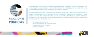 Entendemos la importancia que juegan los medios de comunicación en su empresa. Ser un aliado para los periodistas, proveer información de calidad y estar siempre atentos a cualquier eventualidad, es la prioridad con nuestros clientes. Buscar la diferencia de la competencia, resulta a veces difícil. Por eso   contamos con un equipo con experiencia en generación de contenidos creativos, innovadores y que generen noticia. De cada situación, suceso o evento, identificamos cómo debemos contar la historia de manera llamativa y novedosa, captando la atención de la prensa y líderes de opinión. Desarrollamos: Estrategias de Freepress Protocolo de crisis de comunicación Entrenamiento de voceros Ruedas de prensa RELACIONES   PÚBLICAS 