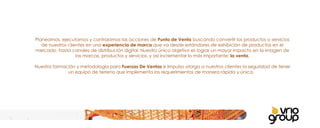     Planeamos, ejecutamos y controlamos las acciones de  Punto de Venta  buscando convertir los productos o servicios de nuestros clientes en una  experiencia de marca  que va desde estándares de exhibición de productos en el mercado, hasta canales de distribución digital. Nuestro único objetivo es lograr un mayor impacto en la imagen de las marcas, productos y servicios, y así incrementar lo más importante:  la venta.   Nuestra formación y metodología para  Fuerzas De Ventas  e Impulso otorga a nuestros clientes la seguridad de tener un equipo de terreno que implementa los requerimientos de manera rápida y única.  