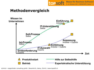 VorgehensweisenHilfe zur SelbsthilfeExpertokratischTry & ErrorBsp. «in Zeit und Budget» Referat10:15 Knut Mertens, Dynasoft