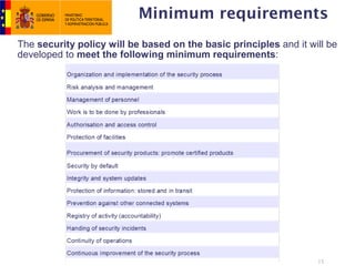 Minimum requirements
The security policy will be based on the basic principles and it will be
developed to meet the following minimum requirements:




                                 74




                                                                   15
 
