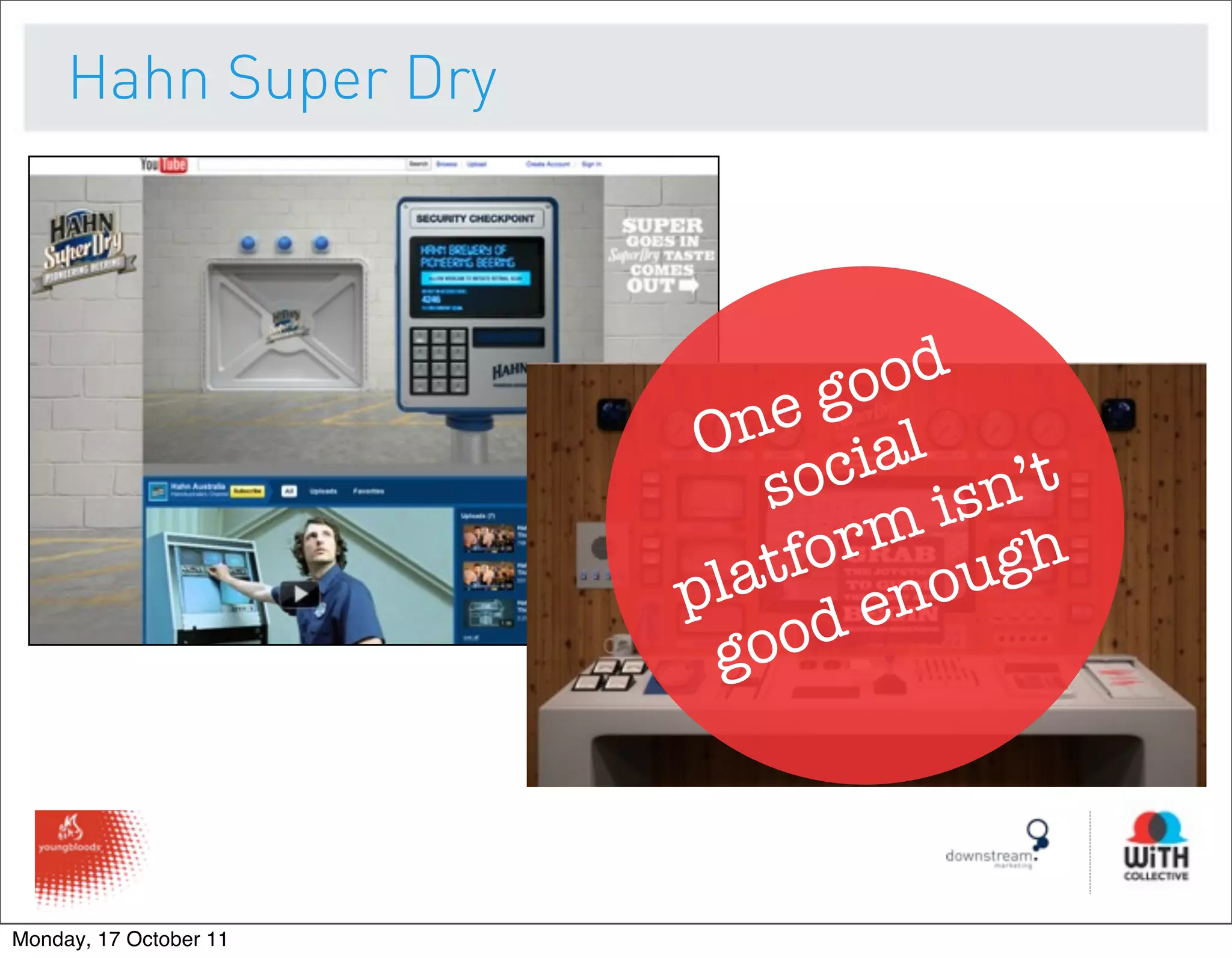 Hahn Super Dry



                               ood
                            eg l
                         On ia
                            soc isn’t
                             orm ugh
                          atf no
                        pl d e
                          goo



Monday, 17 October 11
 