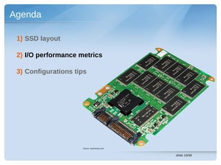 Agenda

 1) SSD layout

 2) I/O performance metrics

 3) Configurations tips




                     Source: maximumpc.com


                                             slide 14/30
 