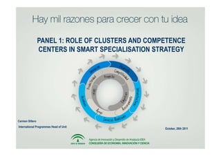 PANEL 1: ROLE OF CLUSTERS AND COMPETENCE
                 CENTERS IN SMART SPECIALISATION STRATEGY

                                        m



Carmen Sillero
International Programmes Head of Unit
                                                   October, 26th 2011
 