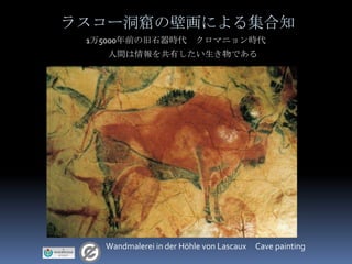 ラスコー洞窟の壁画による集合知
 1万5000年前の旧石器時代          クロマニョン時代
    人間は情報を共有したい生き物である




   Wandmalerei in der Höhle von Lascaux   Cave painting
 