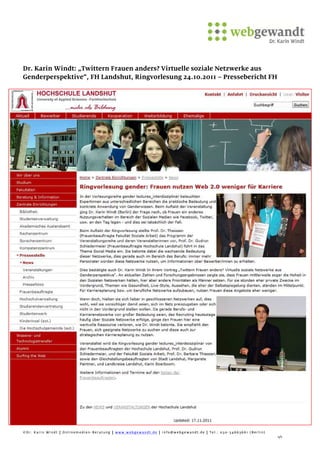 Pressebericht Social Media Vortrag Dr. Karin Windt FH Landshut (24.10.2011)