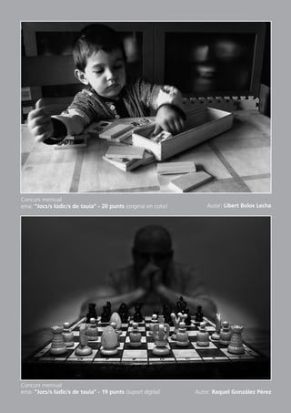 Concurs mensual
ema: “Jocs/s lúdic/s de tauia” - 20 punts (original en color)       Autor: Libert Bolos Lecha




Concurs mensual
ema: “Jocs/s lúdic/s de tauia” - 19 punts (suport digital)      Autor: Raquel González Pérez
 