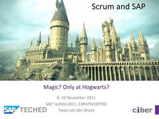 Scrum	
  and	
  SAP	
  




Magic?	
  Only	
  at	
  Hogwarts?	
  
          8,	
  10	
  November	
  2011	
  
 SAP	
  TechEd	
  2011,	
  EXP479/EXP592	
  
           Twan	
  van	
  den	
  Broek	
  
 