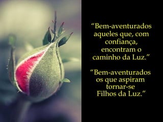 “ Bem-aventurados aqueles que, com confiança, encontram o caminho da Luz.” “ Bem-aventurados  os que aspiram  tornar-se  Filhos da Luz.” 