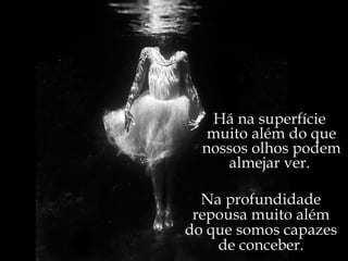 Há na superfície  muito além do que nossos olhos podem almejar ver.  Na profundidade repousa muito além do que somos capazes de conceber. 
