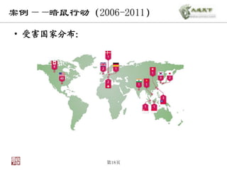 案例——暗鼠行动（2006-2011）

• 受害国家分布：




            第18页
 