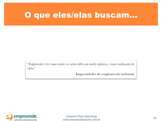 O que eles/elas buscam...




          Eduardo Pinto Vilas Boas
                                     20
        www.empreenderjovem.com.br
 