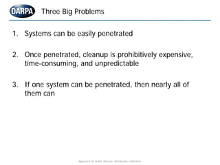 Three Big Problems

1. Systems can be easily penetrated

2. Once penetrated, cleanup is prohibitively expensive,
   time-c...