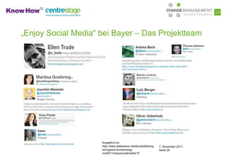 „Enjoy Social Media“ bei Bayer – Das Projektteam




                     Angelehnt an:
                     http://www.slideshare.net/etrude/bildung   7. November 2011
                     skongress-knowhowag-                       Seite 29
                     mai2011enjoysocialmedia/15
 