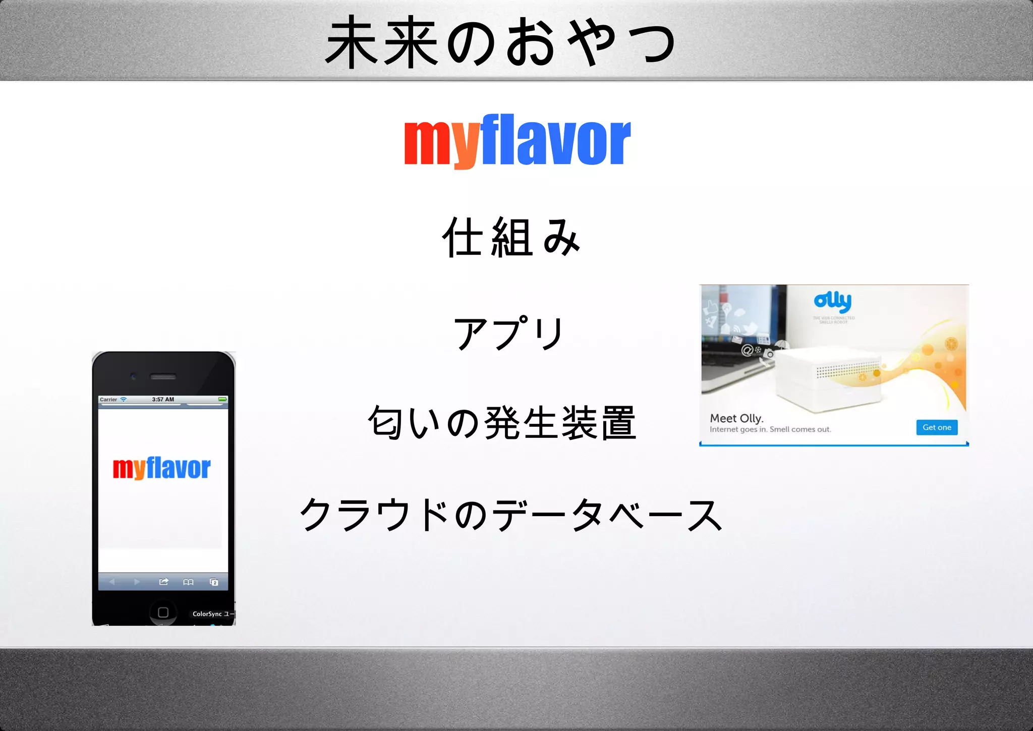 m y flavor 仕組み 匂いの発生装置 アプリ クラウドのデータベース 未来のおやつ 