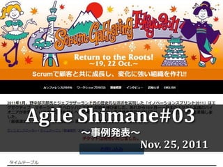 Agile Shimane#03
     ～事例発表～
          Nov. 25, 2011
 