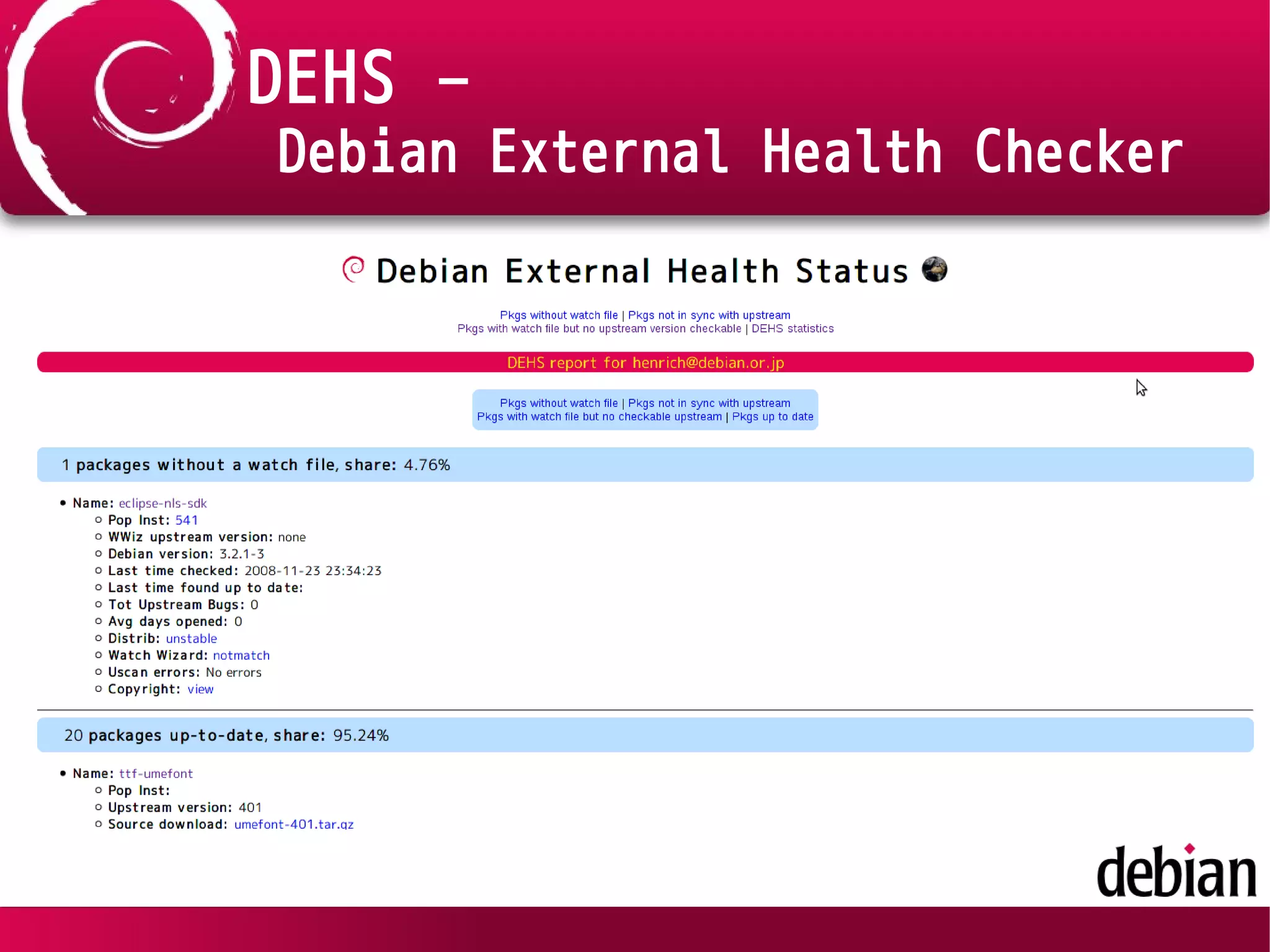 DEHS –
Debian External Health Checker
 
