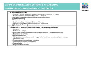 CAMPO DE OBSERVACIÓN COMERCIO Y MARKETING  FORMACIÓN DE PROFESIONALES Y SUS DATOS INCUAL 