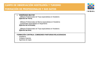 CAMPO DE OBSERVACIÓN HOSTELERÍA Y TURISMO FORMACIÓN DE PROFESIONALES Y SUS DATOS INCUAL 