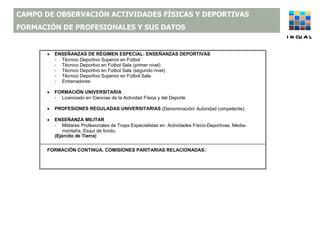 CAMPO DE OBSERVACIÓN ACTIVIDADES FÍSICAS Y DEPORTIVAS FORMACIÓN DE PROFESIONALES Y SUS DATOS INCUAL 