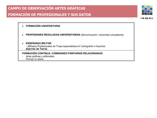 CAMPO DE OBSERVACIÓN ARTES GRÁFICAS  FORMACIÓN DE PROFESIONALES Y SUS DATOS INCUAL 