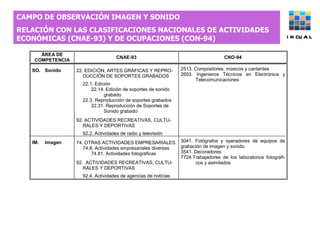 CAMPO DE OBSERVACIÓN IMAGEN Y SONIDO  RELACIÓN CON LAS CLASIFICACIONES NACIONALES DE ACTIVIDADES ECONÓMICAS (CNAE-93) Y DE OCUPACIONES (CON-94) INCUAL 