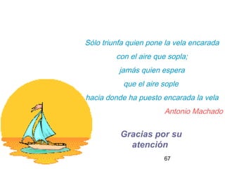 Sólo triunfa quien pone la vela encarada con el aire que sopla; jamás quien espera que el aire sople  hacia donde ha puesto encarada la vela Antonio Machado Gracias por su atención   