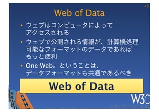 Web of Data
•                           
                 
• 

             
•  One Web              


        Web of Data
 
