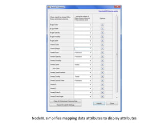 NodeXL simplifies mapping data attributes to display attributes
 