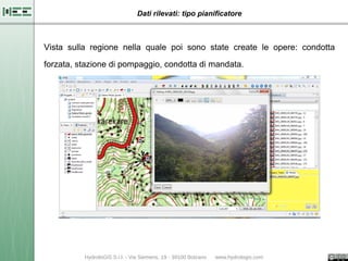 Dati rilevati: tipo pianificatore



Vista sulla regione nella quale poi sono state create le opere: condotta

forzata, stazione di pompaggio, condotta di mandata.
 