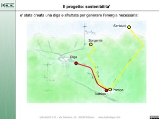 Il progetto: sostenibilita'

e' stata creata una diga e sfruttata per generare l'energia necessaria:
 