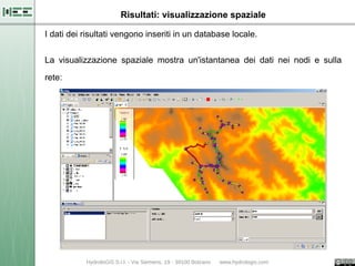 Risultati: visualizzazione spaziale

I dati dei risultati vengono inseriti in un database locale.

La visualizzazione spaziale mostra un'istantanea dei dati nei nodi e sulla

rete:
 
