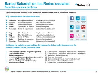 <ul><li>Espacios sociales públicos en los que Banco Sabadell desarrolla su modelo de presencia </li></ul><ul><li>http://so...