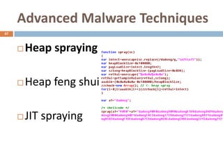 Advanced Malware Techniques
47



        Heap spraying

        Heap feng shui

        JIT spraying
 