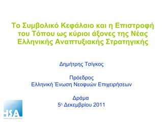 Το Συμβολικό Κεφάλαιο και η Επιστροφή του Τόπου ως κύριοι άξονες της Νέας Ελληνικής Αναπτυξιακής Στρατηγικής Δημήτρης Τσίγκος Πρόεδρος Ελληνική Ένωση Νεοφυών Επιχειρήσεων Δράμα  5 η  Δεκεμβρίου 2011 