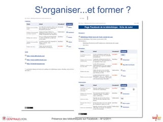 S'organiser...et former ?




    Présence des bibliothèques sur Facebook – 8/12/2011
 