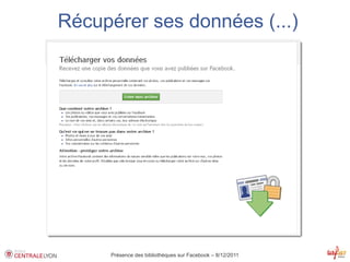Récupérer ses données (...)




     Présence des bibliothèques sur Facebook – 8/12/2011
 