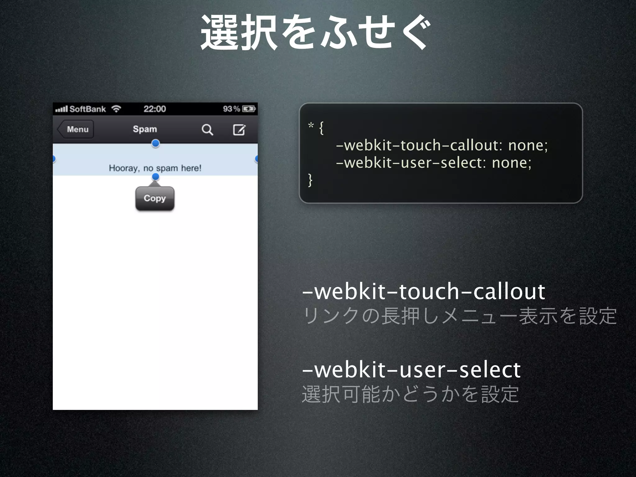*{

  -webkit-touch-callout: none;

  -webkit-user-select: none;
}




-webkit-touch-callout


-webkit-user-select
 