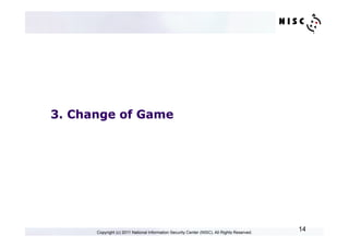 3. Change of Game




      Copyright (c) 2011 National Information Security Center (NISC). All Rights Reserved.
                                                                                             14
 