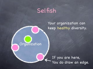 Selﬁsh
               Your organization can
               keep healthy diversity.



Organization


                 If y...