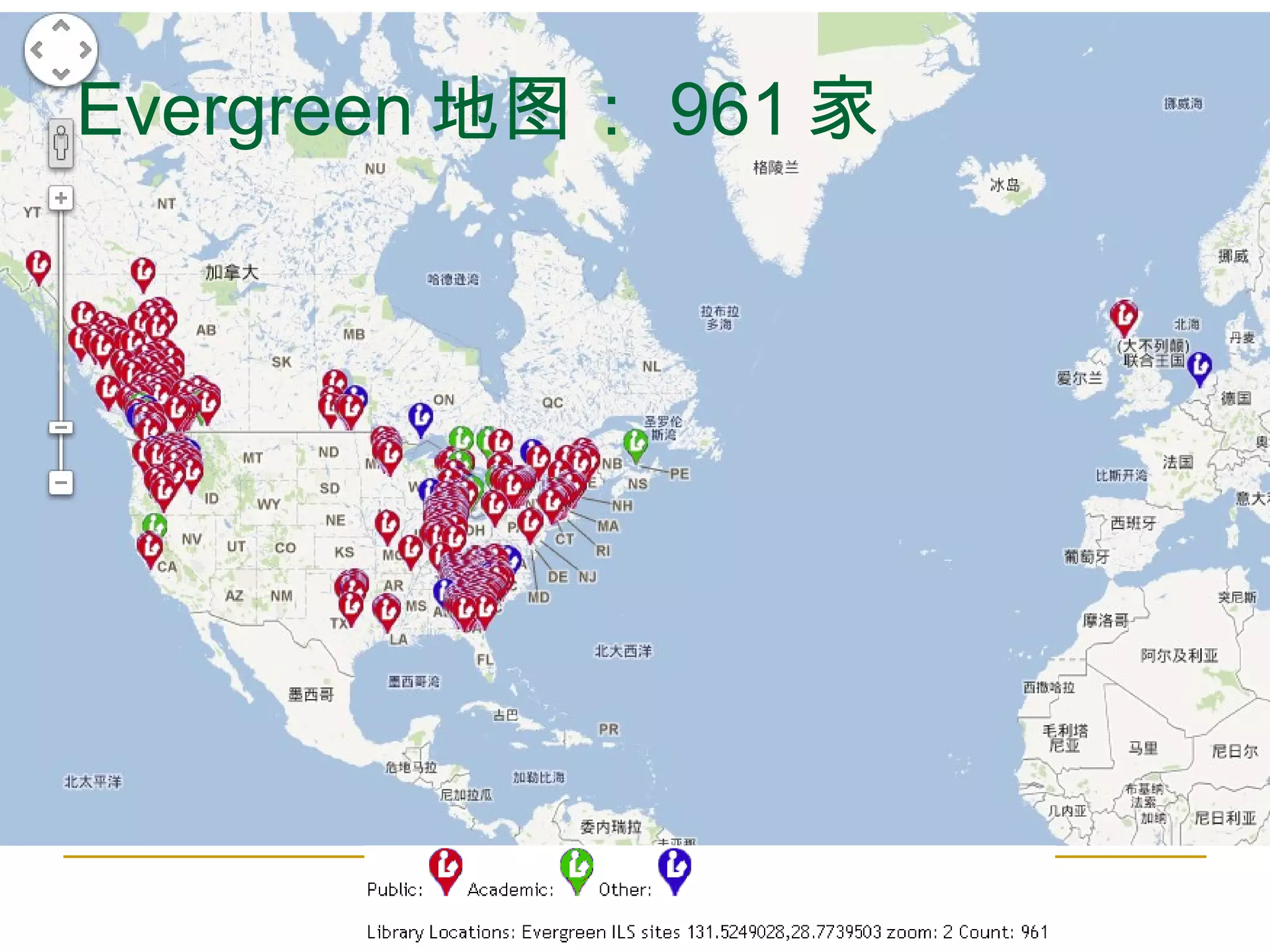 961 家 Evergreen 地图： 961 家 