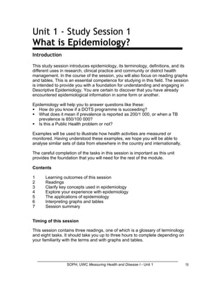 Measuring Health and Disease I: Introduction to Epidemiology Module ...