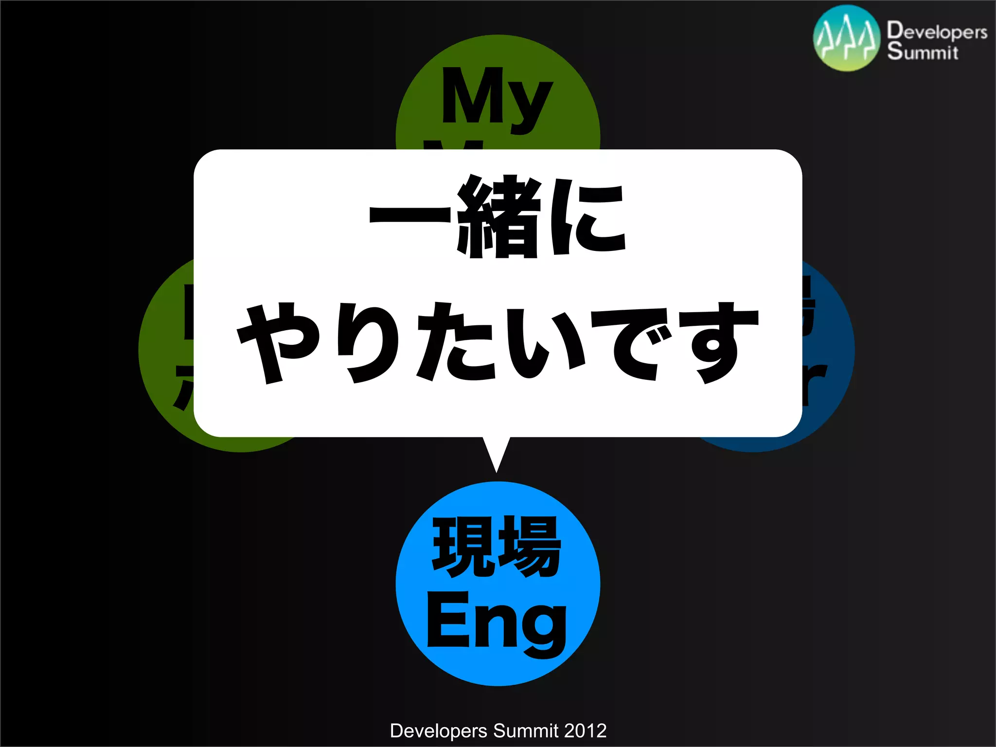 My
    Mgr
   一緒に
My     現場
    私 Mgr
 やりたいです
ボス

     現場
     Eng
  Developers Summit 2012
 