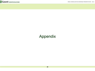 INVESTOR RELATIONS              BRSA CONSOLIDATED EARNINGS PRESENTATION – 2011




                     Appendix




                        20
                        20
 