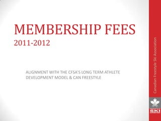 MEMBERSHIP FEES ALIGNMENT WITH THE CFSA’S LONG TERM ATHLETE DEVELOPMENT MODEL & CAN FREESTYLE 2011-2012 