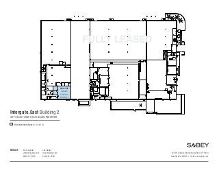 Fully Leased

Suite 105
Vacant /
FlexTech
2,646 rsf

Intergate.East Building 2
3311 South 120th Street Seattle WA 98168
Total Available Space // 2,646 rsf

Contact:

Clete Casper
cletec@sabey.com
206.277.5229

Joe Sabey
joes@sabey.com
206.281.8700

12201 Tukwila International Blvd. 4th Floor
Seattle, WA 98168 | Visit us at sabey.com

 