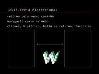 lexia-lexia bidirecional retorno pelo mesmo caminho navegação comum na web: cliques, histórico, botão de retorno, favoritos 