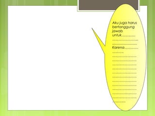 Aku juga harus
bertanggung
jawab
untuk…………
…………………..
..........................
Karena…………
……….
…………………
…………………
…………………
…………………
…………………
…………………
…………………
…………………
…………………
…………………
…………………
………...
 